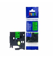 PUUN®Brother P-Touch TZE-D31 12MM x 8m Fosforlu Yeşil Green Üzerine Siyah Muadil Laminasyon Etiket Şeridi (Çok Renkli)