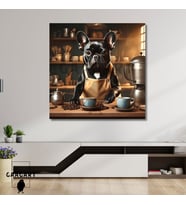 Kare Kanvas Kahve Köşesi Cafe Tablosu Barista Siyah French Bulldog