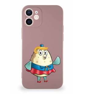 Apple iPhone 12 Mini Soft Premier Kapak Bayan Puff Tasarımlı Silikon Kılıf - Pudra (Şeffaf)
