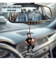Baba ve Çocuğa Özel Karikatür Ayna Süsü, Babalar Gününe Özel Hediye, Babaya Hediye