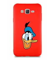 Samsung Galaxy J7 Soft Premier Kapak Donald Duck-A Tasarımlı Silikon Kılıf - Kırmızı (Şeffaf)