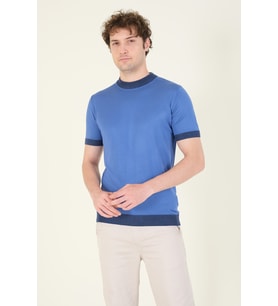 Giyim Dünyası Erkek Yarım Balıkçı Merserize T-Shirt Mavi  
