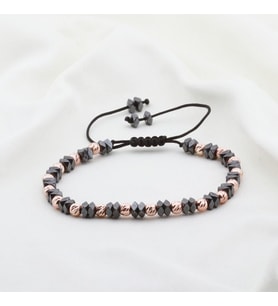 Hematit Taşlı Dörtgen Rose Gold Kaplama Gümüş Makrome Erkek Bilekliği