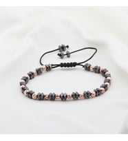 Hematit Taşlı Dörtgen Rose Gold Kaplama Gümüş Makrome Erkek Bilekliği