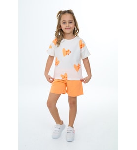 Toontoy Kız Çocuk Baskılı Şortlu Takım (Oranj)