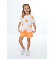 Toontoy Kız Çocuk Baskılı Şortlu Takım (Oranj)