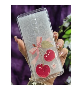 Oppo A5 2020 / Oppo A9 2020 Uyumlu Kiraz ve Kurdele Desenli Şeffaf Telefon Kılıfı