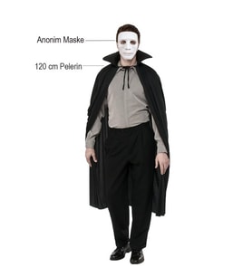 Siyah Renk Yakalı Pelerin ve Beyaz Anonim Maske (Çok Renkli)