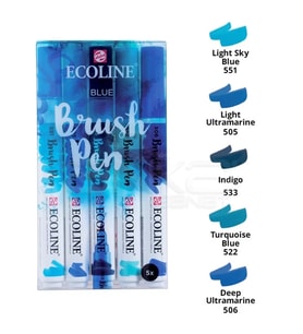 Talens Ecoline Brush Pen 5li Set Mavi Tonlar
