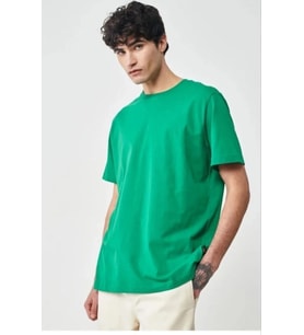 Erkek Düz Penye Tişört Bisiklet Yaka Kısa Kol Regular Fit T-Shirt - Yeşil