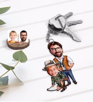 BK Gift Kişiye Özel Baba Oğul Karikatürlü Ahşap Anahtarlık-1