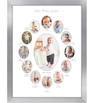 Kırılmaya Dayanıklı Camlı 12x16 Birinci Yıl Fotoğraf Çerçevesi - On İki 2x3 Fotoğraf ve Bir 5x7 Resme Uyar - Kreş Dekoru, Yeni Doğan Anne Hediyesi veya Bebek Partisi için Kolaj Çerçevesi