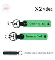 Öğretmene Anlamlı Armağan,İsim Soyisimli 2’li Anahtarlık Seti, Fıstık Yeşil-Lacivert