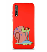 Huawei Y8P Soft Premier Kapak Salyangoz Gary Tasarımlı Silikon Kılıf - Kırmızı (Şeffaf)