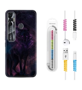 Tecno Spark 6 6 Go 8C 8 Pro 7 7 Pro Kılıf Kablo Koruma Spiral Silikon Black Purple Wolf 1791