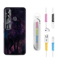 Tecno Spark 6 6 Go 8C 8 Pro 7 7 Pro Kılıf Kablo Koruma Spiral Silikon Black Purple Wolf 1791