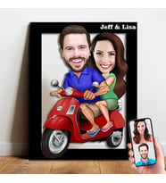 kişiye özel karikatür tablo vespalı çift
