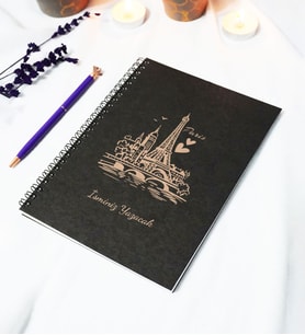 Kişiye Özel Paris Temalı Siyah Kraft Kapaklı Defter - 45 Yaprak A5 (90 SAYFA) 15x21 Cm