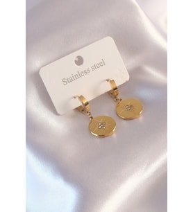 Çelik Gold Renk Kutup Yıldızı İşleme Zirkon Taşlı Kadın Küpe 5886 - SSSSSS3205-4059