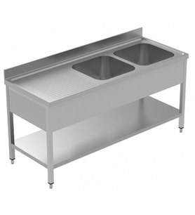 Electrolux Professional 2 Evyeli Tezgah, Evyeleri 600x500 Mm, Damlalığı Solda, Taban Raflı - 1800 Mm, Plus LSGLG1826S
