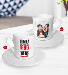 BK Gift Kişiye Özel Babalar Günü Hediyesi Fotoğraflı Türk Kahvesi Fincanı-55 (Beyaz)