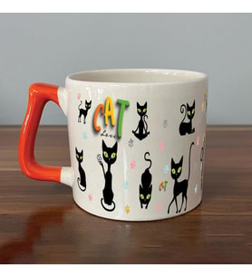 Cat Love Baskılı Turuncu Kulplu D Kupa