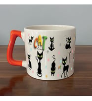 Cat Love Baskılı Turuncu Kulplu D Kupa