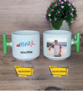 Hekim Kupa Bardak Fotoğraflı T Yeşil Kulplu Doktora Tıp Bayramı Hediyesi