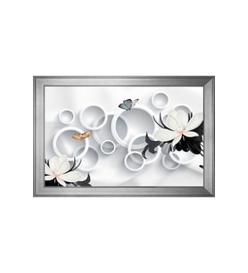 Beyaz Çiçekler Soyut Motifli Kanvas Tablo 50 x 70 cm Silver Çerçeve