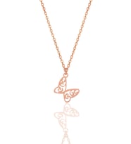 Gümüş rose işlemeli kelebek kolye SGTL12010ROSE