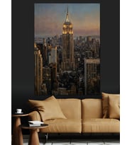 New York Empire State Gece Dekoratif Kanvas - Mdf Ahşap Tablo