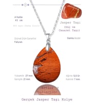 Sertifikalı Damla Model Kırmızı Jasper Taşı Kolye (GÜMÜŞ APARATLI) (Çok Renkli)
