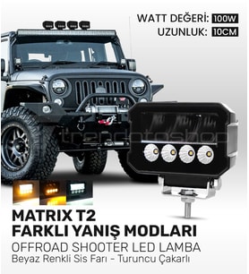 Matrix T2 Beyaz Renkli Sis Farı - Turuncu Çakarlı, 10,000 Lümen, 100 Watt, 12-24 Volt Uyumlu