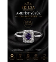 Sertifikalı Doğal Ametist Taşlı Ayarlamalı Geri Dönüşüm Gümüş Kasa Oval Faset Kesim Yüzük 1.50 Karat