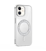 Apple iPhone 11 Uyumlu Kılıf Pırlanta Taş Tasarımlı M-safe Şarj Özellikli Zore Karetta Silikon Kapak (Gümüş)