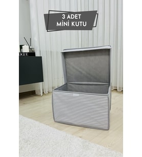 3'lü Çok Amaçlı Gri Çizgi Desen Saklama Kutusu, 30x40x25 cm