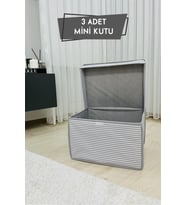 3'lü Çok Amaçlı Gri Çizgi Desen Saklama Kutusu, 30x40x25 cm