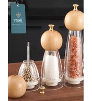 BambooX  Akrilik Tuz ve Karabiber Değirmeni Baharat Öğütücü Şeffaf Lüx Gold Detaylı 2'li (Bambu)