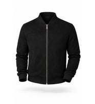 Premium Slim Fit Bomber Kolej Deri Ceket (Siyah)