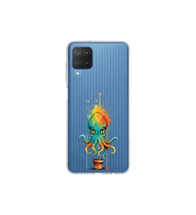 Samsung Galaxy M12 ile uyumlu Splash ahtapot tasarımlı şeffaf silikon kılıf