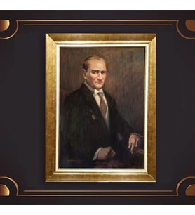 Altın Varaklı Çerçeveli Paspartulu Atatürk Tablo nl02A434 (Gold)