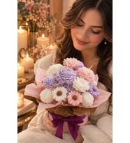 Kokulu Mum Buketi Pastel Aşk Hikayesi - Mumelia Candles Doğal Soya Şakayık Papatya Lotus Tasarım