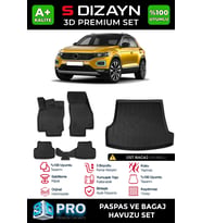 S-Dizayn VW T-Roc 3D Pro Havuzlu Paspas ve Üst Bagaj Havuzu Seti (2'li SET) 2019-2021 A+ Kalite