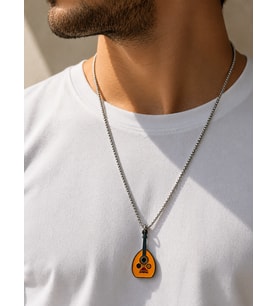 Ud Figürlü Kolye Paslanmaz Çelik Zincirli 60 cm Unisex Müzik Kolyesi 5 × 2 cm