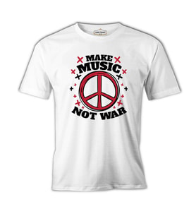Make Music Not War Peace Logo Beyaz Erkek Tshirt