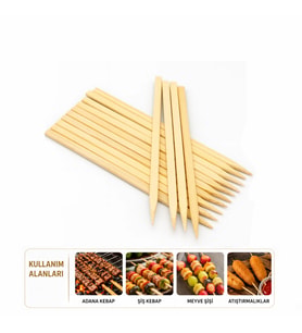 60 Adet Ahşap Geniş Çöp Şiş - Adana Kebap Şişi - 25 cm