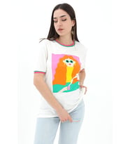 Kız Baskılı T-Shirt - Ekru
