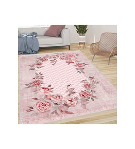 Rovigo Home Dijital Baskı Yıkanabilir Kaymaz Taban Salon Halısı RVG0654 (Pembe)