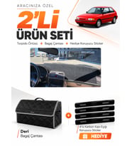 MAZDA 323 HATCHBACK BG KASA (1991-1995) Uyumlu Torpido Örtüsü + Deri Bagaj Çantası Seti - Siyah Gri