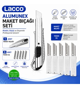 Lacco Alumunex Maket Bıçağı 1 Adet + 5 Kutu 18 mm Yedek Uç Alüminyum Gövde Kesici Seti